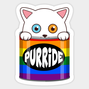 Funny White Cat Gay Pride Sticker